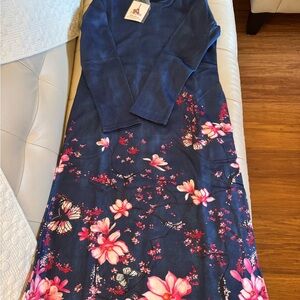 Lxurious feel deep blue printed long dress